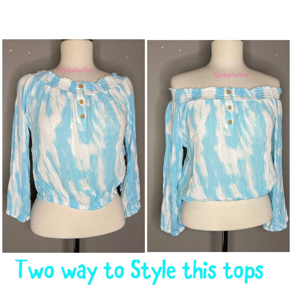 A6). Vanilla Star Tie-Dyed Scrunchie Crop Top Baby Blue size Medium